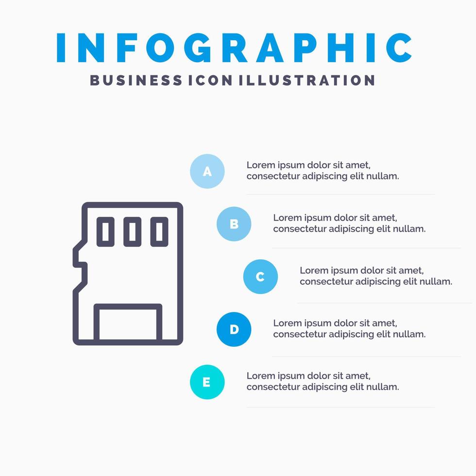 Card Memory Memory Card SD Line icon with 5 steps presentation infographics Background vector