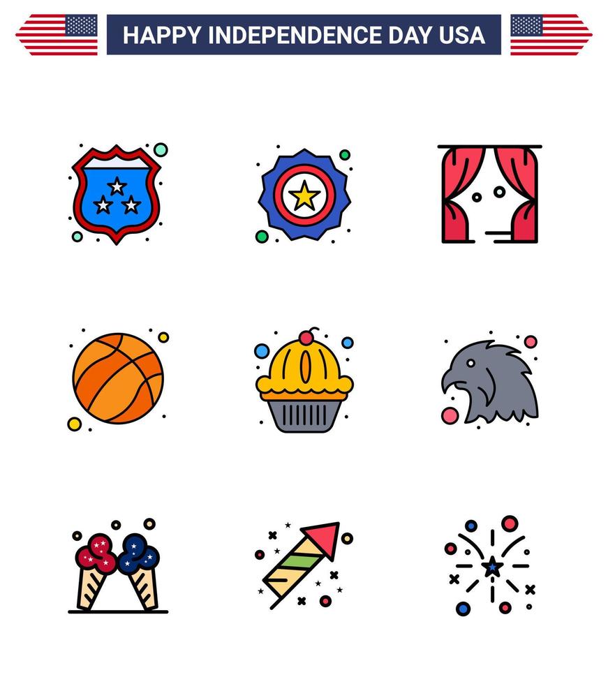 4 de julio estados unidos feliz día de la independencia icono símbolos grupo de 9 líneas llenas planas modernas de muffin estados unidos entretenimiento fútbol americano editable día de estados unidos elementos de diseño vectorial vector