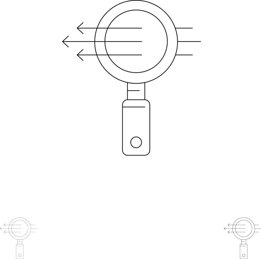 Search Glass E Search Zoom Bold and thin black line icon set vector