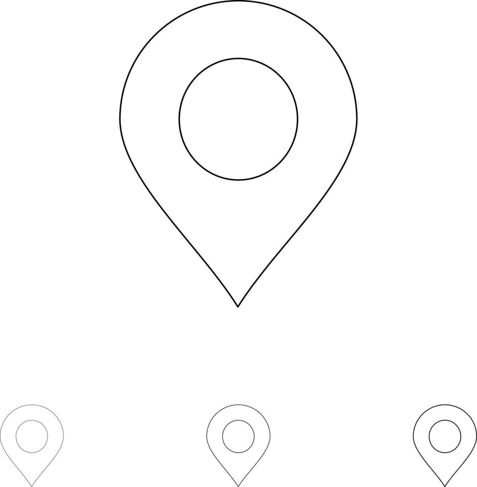 Location Marker Pin Bold and thin black line icon set vector