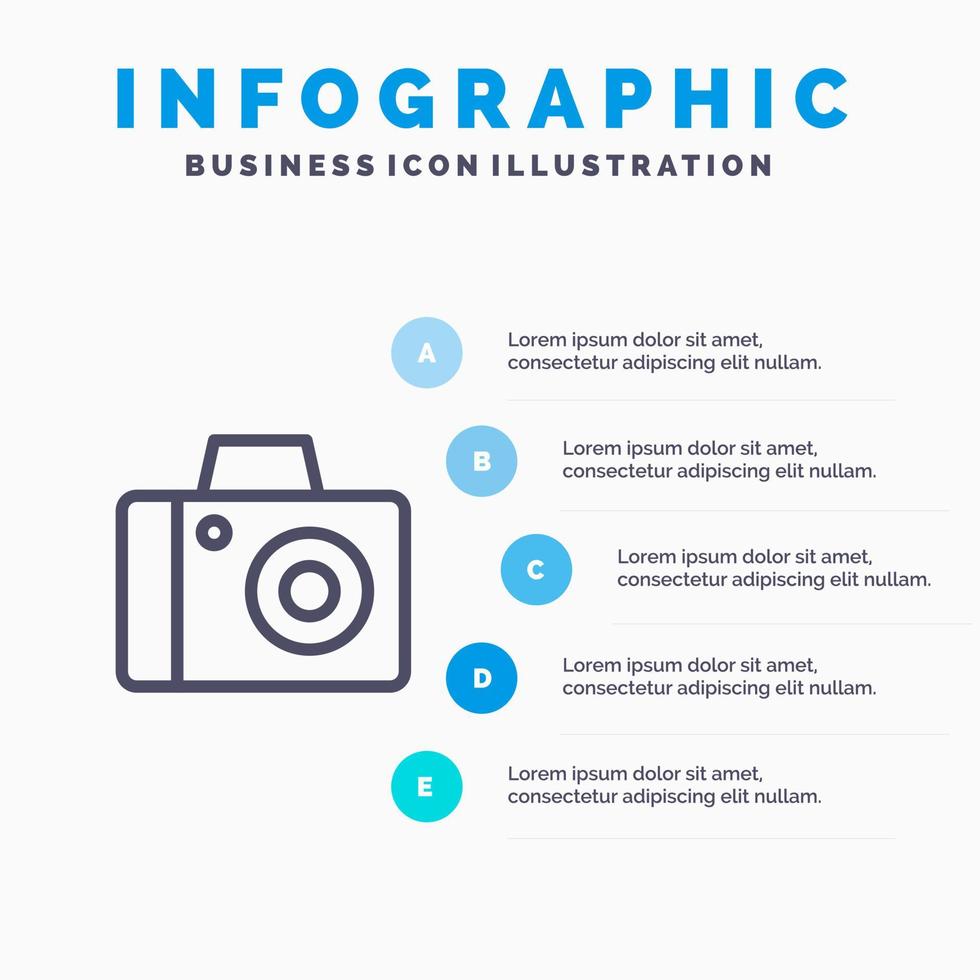Camera Photo Studio Line icon with 5 steps presentation infographics Background vector