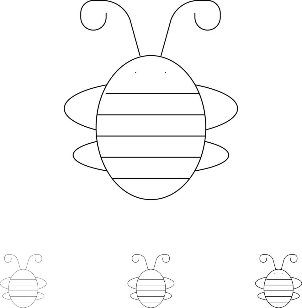 abeja insecto escarabajo error mariquita mariquita audaz y delgada línea negra conjunto de iconos vector