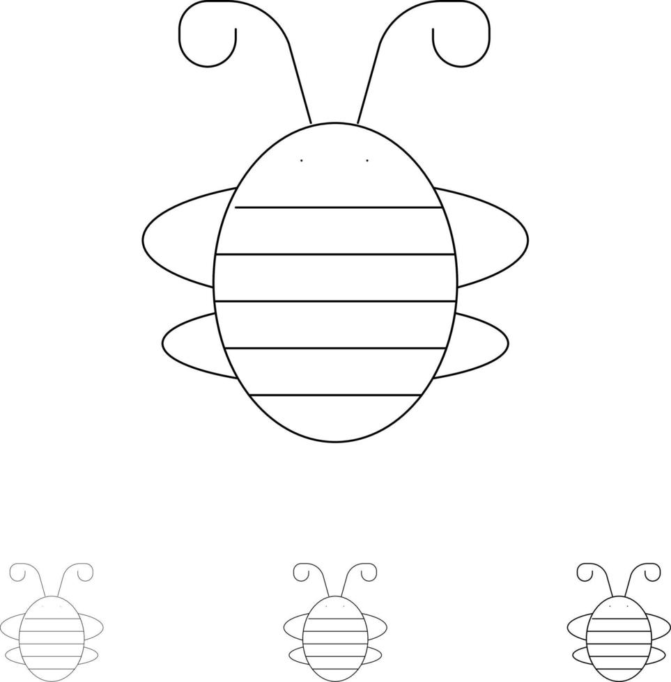 Bee Insect Beetle Bug Ladybird Ladybug Bold and thin black line icon set vector
