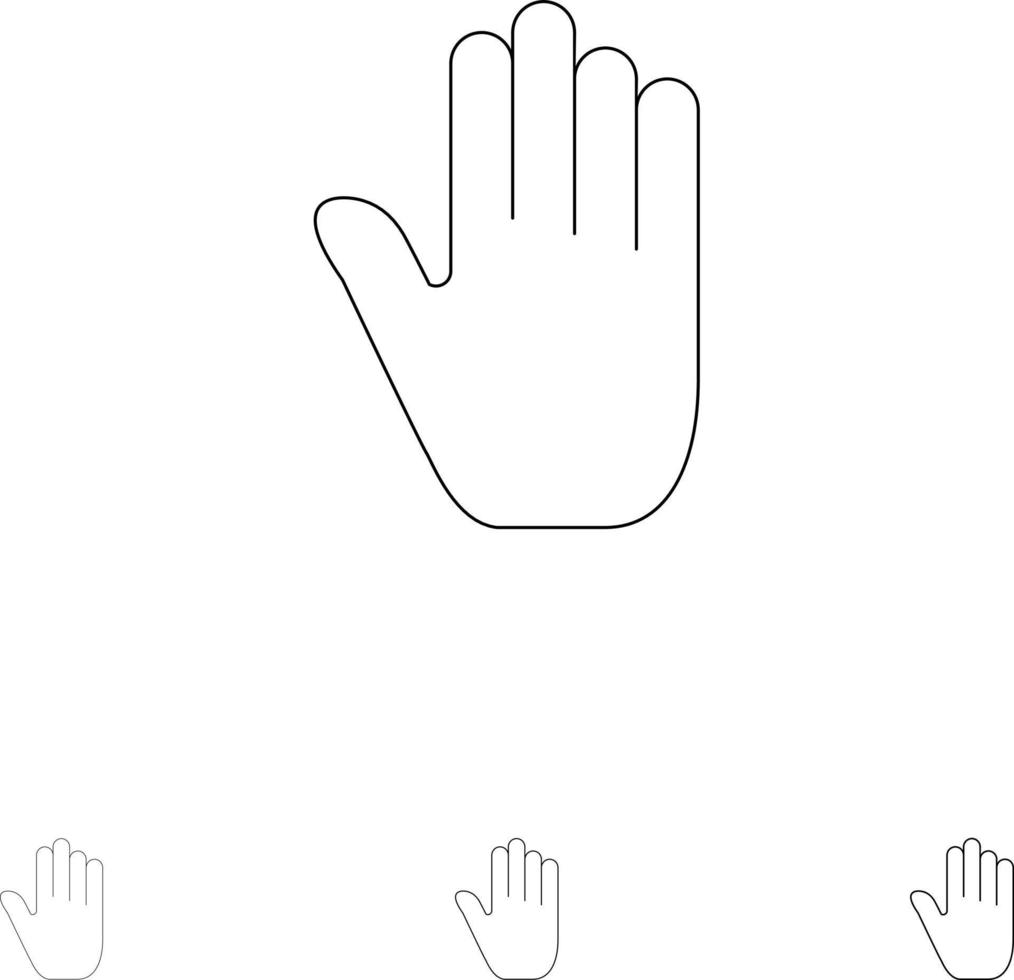 gestos de lenguaje corporal interfaz de mano conjunto de iconos de línea negra en negrita y delgada vector