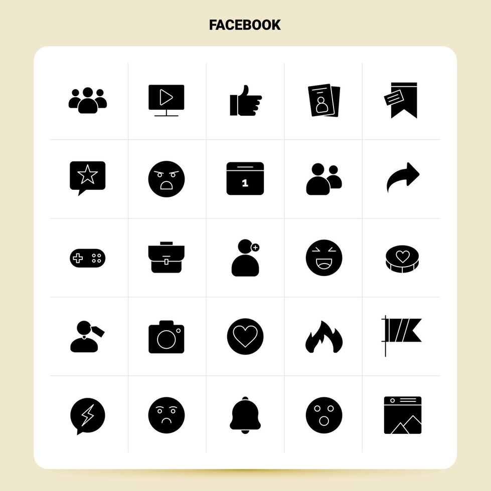 Solid 25 Facebook Icon set Vector Glyph Style Design Black Icons Set Web and Mobile Business ideas design Vector Illustration