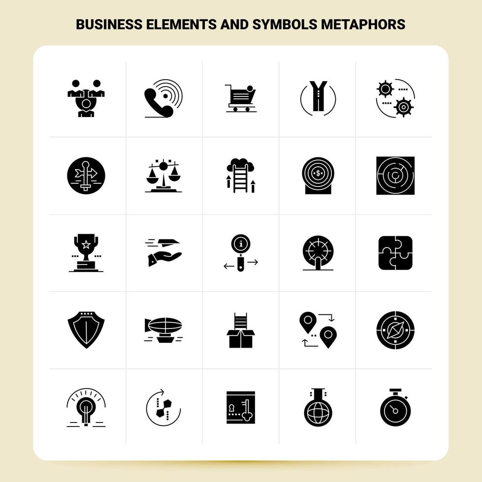 Solid 25 business elements and symbols metaphors Icon set Vector Glyph Style Design Black Icons Set Web and Mobile Business ideas design Vector Illustration