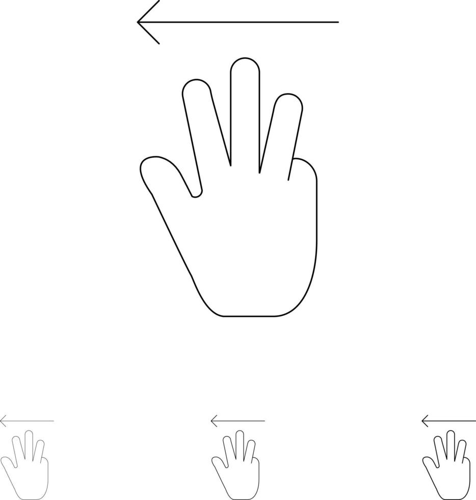 mano mano cursor arriba izquierda negrita y delgada línea negra conjunto de iconos vector
