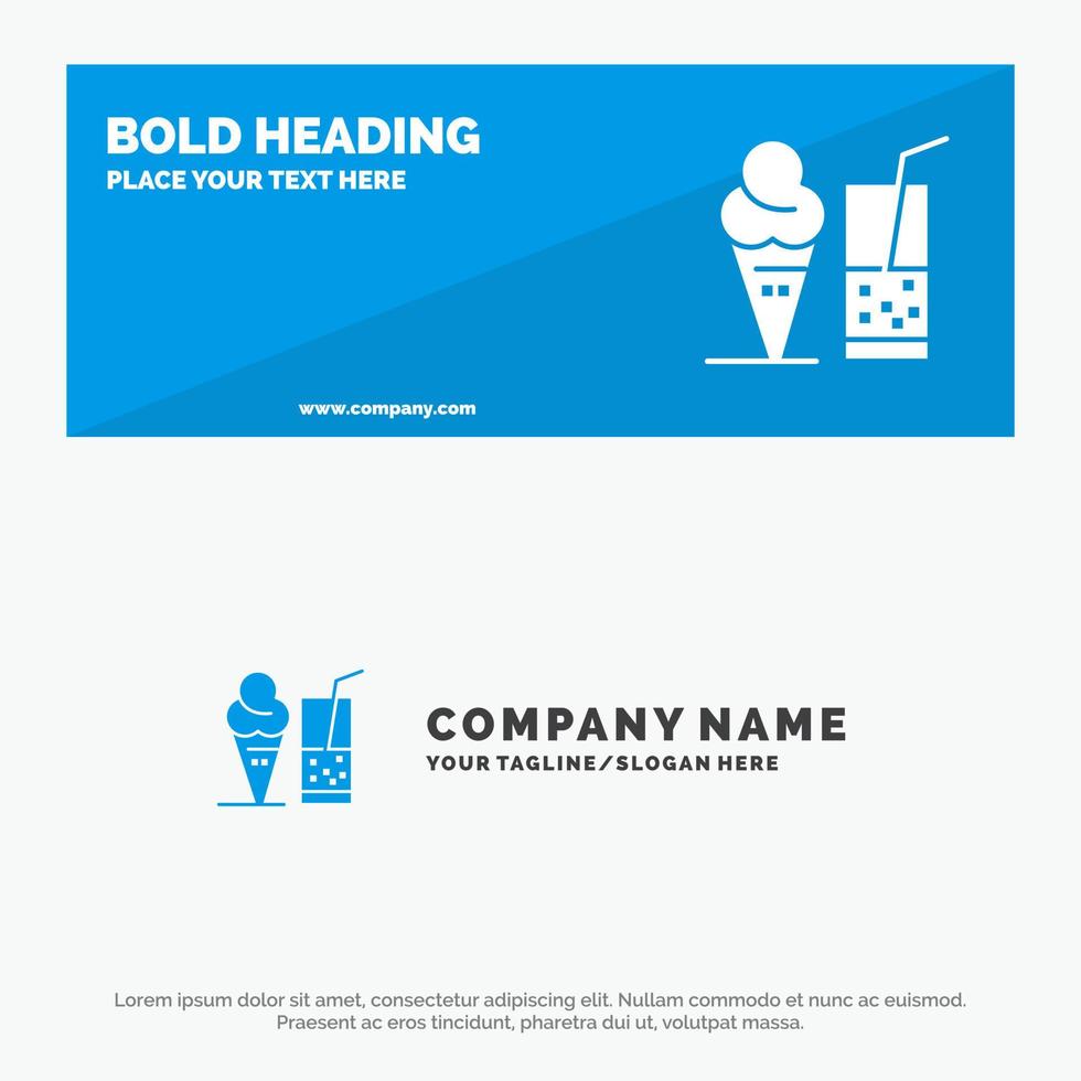 beber helado jugo de verano icono sólido sitio web banner y plantilla de logotipo de empresa vector