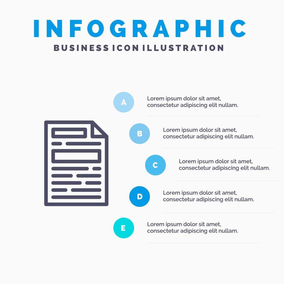 icono de línea de diseño de documento de archivo con fondo de infografía de presentación de 5 pasos vector