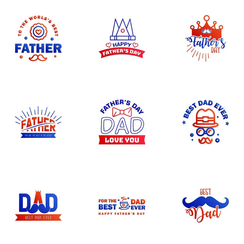 te amo diseño de tarjeta de papá para la colección de tipografía del día del padre feliz 9 elementos de diseño vectorial editables de diseño azul y rojo vector