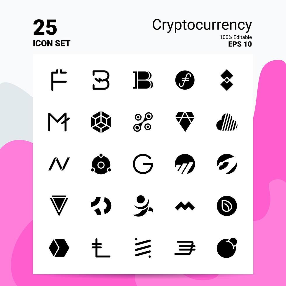 25 Cryptocurrency Icon Set 100 Editable EPS 10 Files Business Logo Concept Ideas Solid Glyph icon design vector