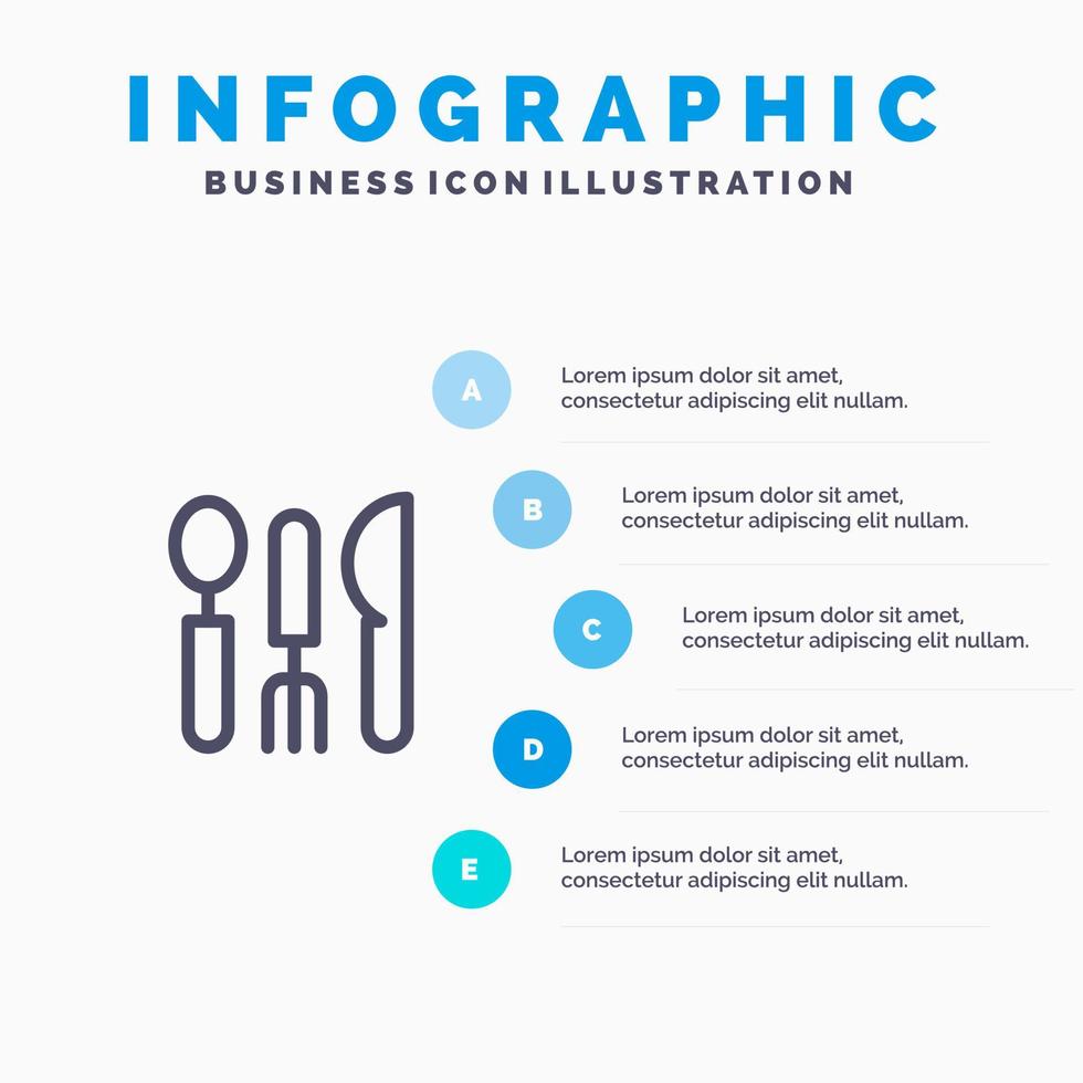 Cutlery Hotel Service Travel Blue Infographics Template 5 Steps Vector Line Icon template