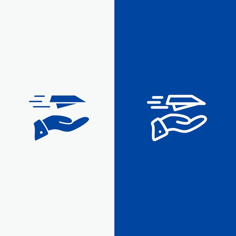 Hand Mail Paper Plane Plane Receive Line and Glyph Solid icon Blue banner Line and Glyph Solid icon Blue banner vector