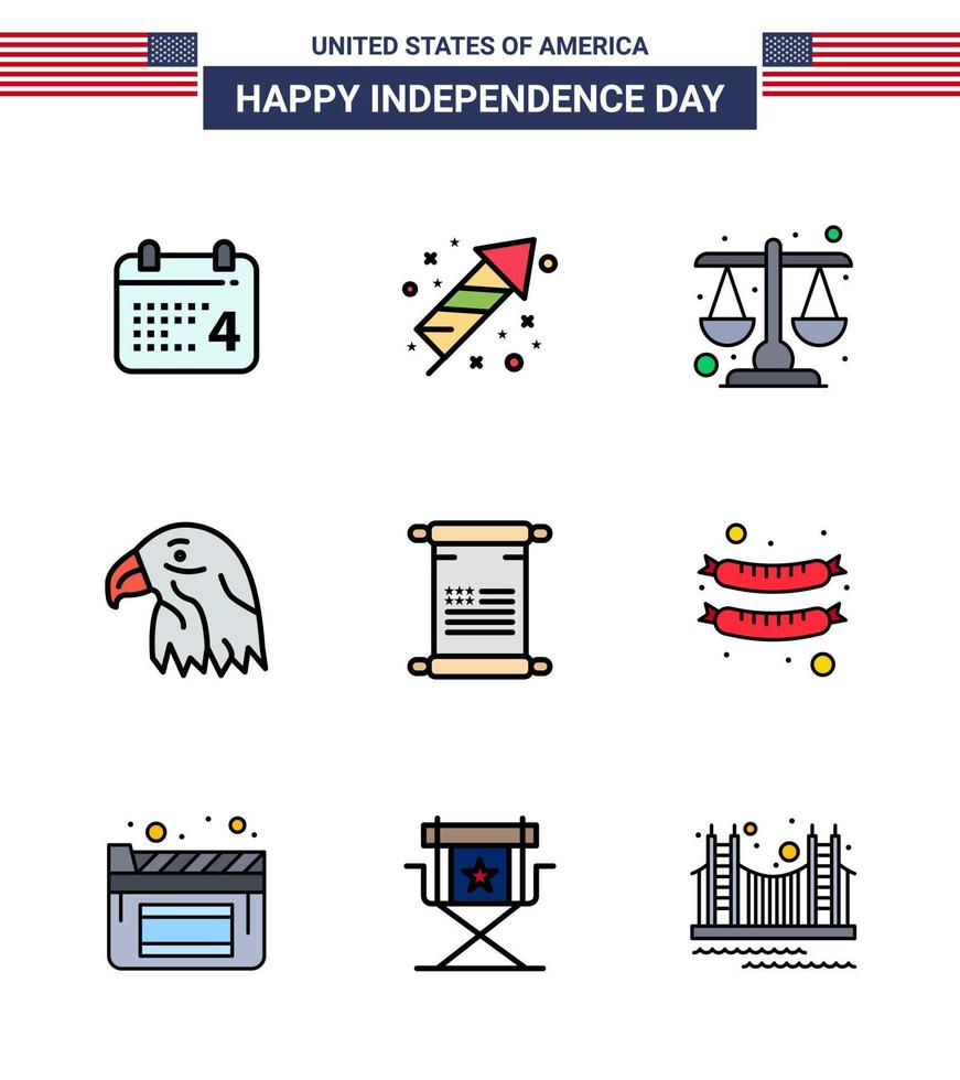 Stock Vector Icon Pack of American Day 9 Line Signs and Symbols for text usa court eagle animal Editable USA Day Vector Design Elements