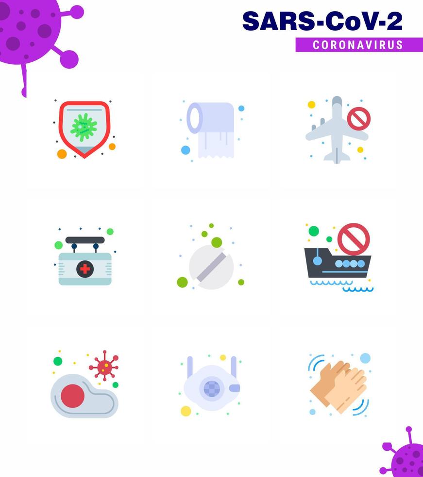 Covid19 Protection CoronaVirus Pendamic 9 Flat Color icon set such as medicine medical infrared hospital airoplan viral coronavirus 2019nov disease Vector Design Elements