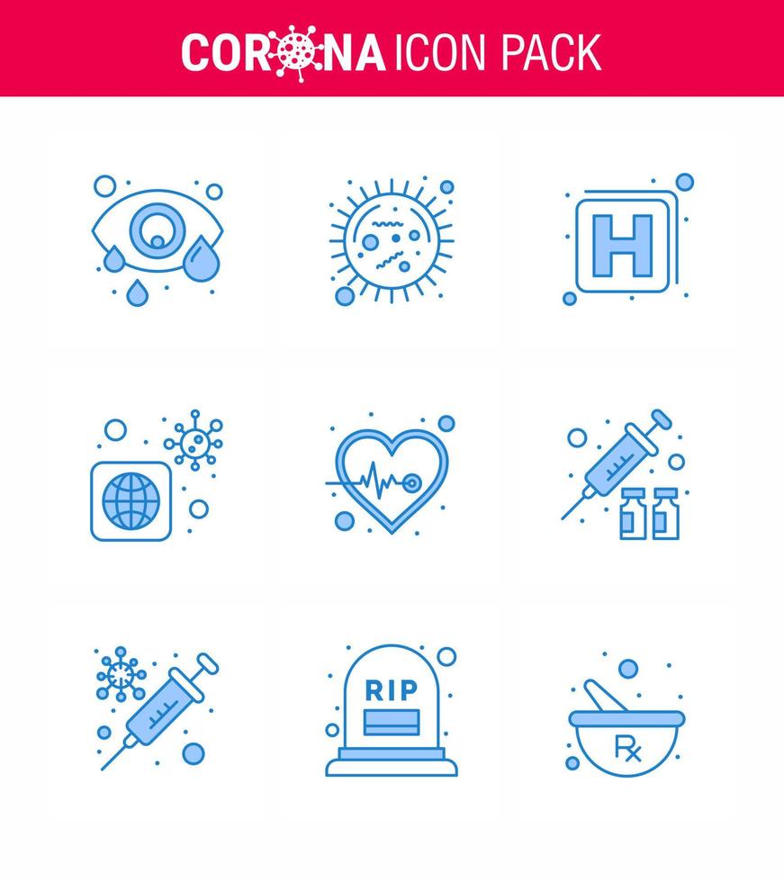corona virus enfermedad 9 paquete de iconos azules apesta como virus infectado del corazón virus en todo el mundo coronavirus viral 2019nov enfermedad vector elementos de diseño