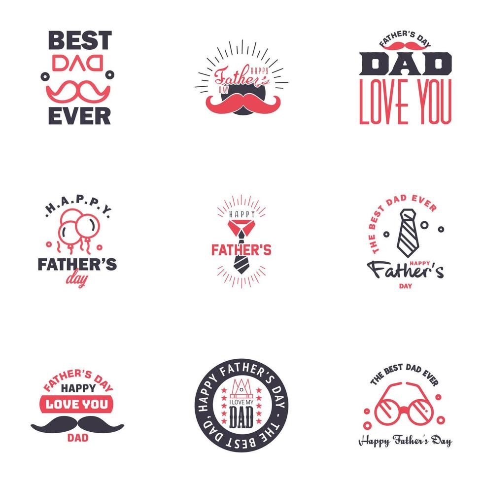 happy fathers day 9 Black and Pink text design Vector calligraphy Typography poster Usable as background Editable Vector Design Elements