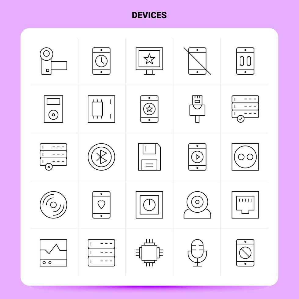 OutLine 25 Devices Icon set Vector Line Style Design Black Icons Set Linear pictogram pack Web and Mobile Business ideas design Vector Illustration