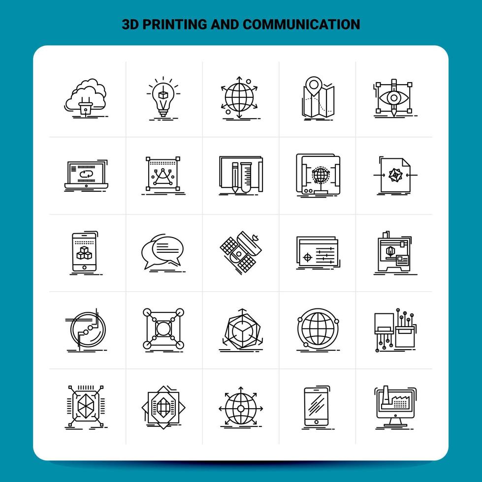 OutLine 25 3d Printing And Communication Icon set Vector Line Style Design Black Icons Set Linear pictogram pack Web and Mobile Business ideas design Vector Illustration