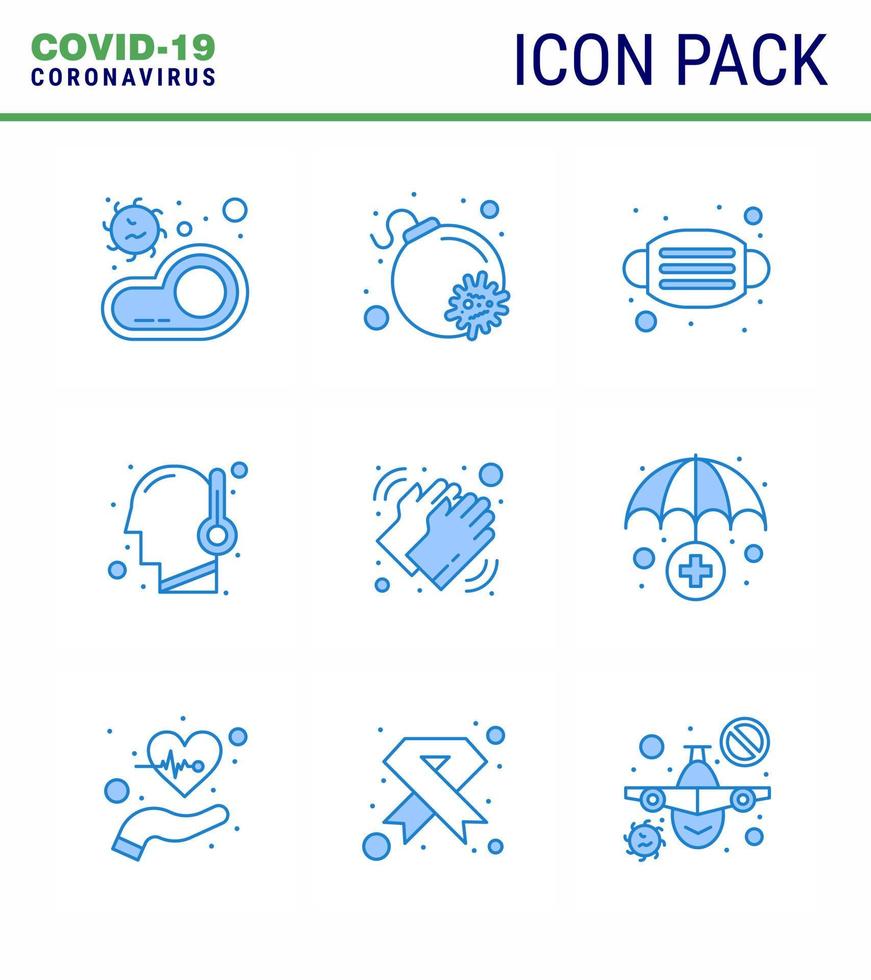 25 conjunto de iconos de emergencia de coronavirus diseño azul como temperatura médica virus de fiebre facial coronavirus viral 2019nov elementos de diseño de vector de enfermedad