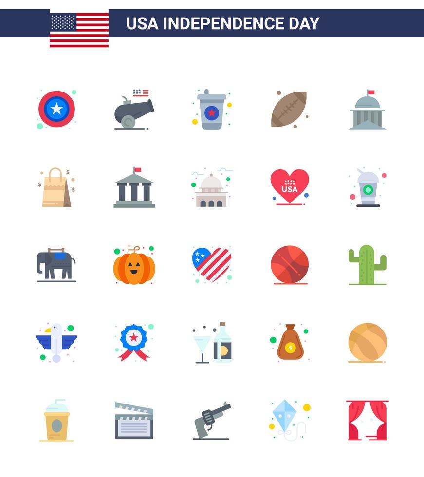 paquete de iconos de vectores de acciones del día americano 25 signos y símbolos planos para bebidas de la ciudad verde usa footbal elementos de diseño de vectores editables del día de los ee.uu.