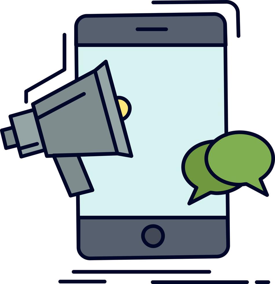 bullhorn marketing mobile megaphone promotion Flat Color Icon Vector