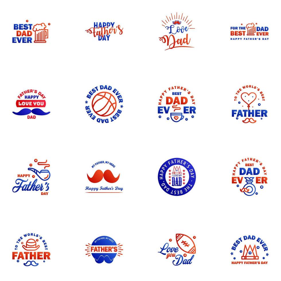 Happy fathers day 16 Blue and red typography set Vector emblems Lettering for greeting cards banners tshirt design You are the best dad Editable Vector Design Elements