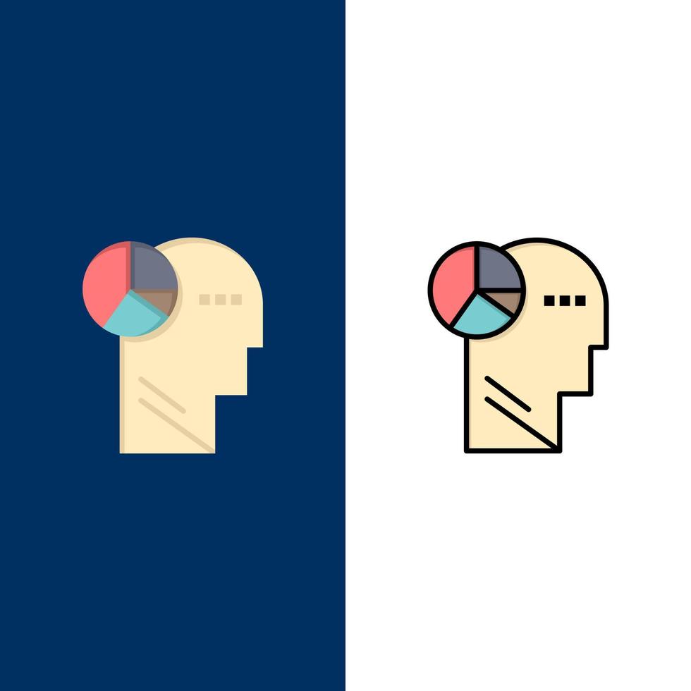 Graph Head Mind Thinking  Icons Flat and Line Filled Icon Set Vector Blue Background