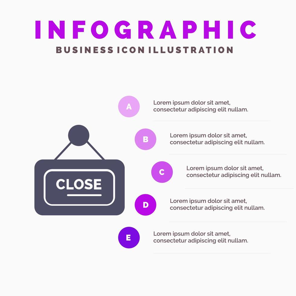 cartel de tablero de marketing cerrar icono sólido infografía 5 pasos fondo de presentación vector