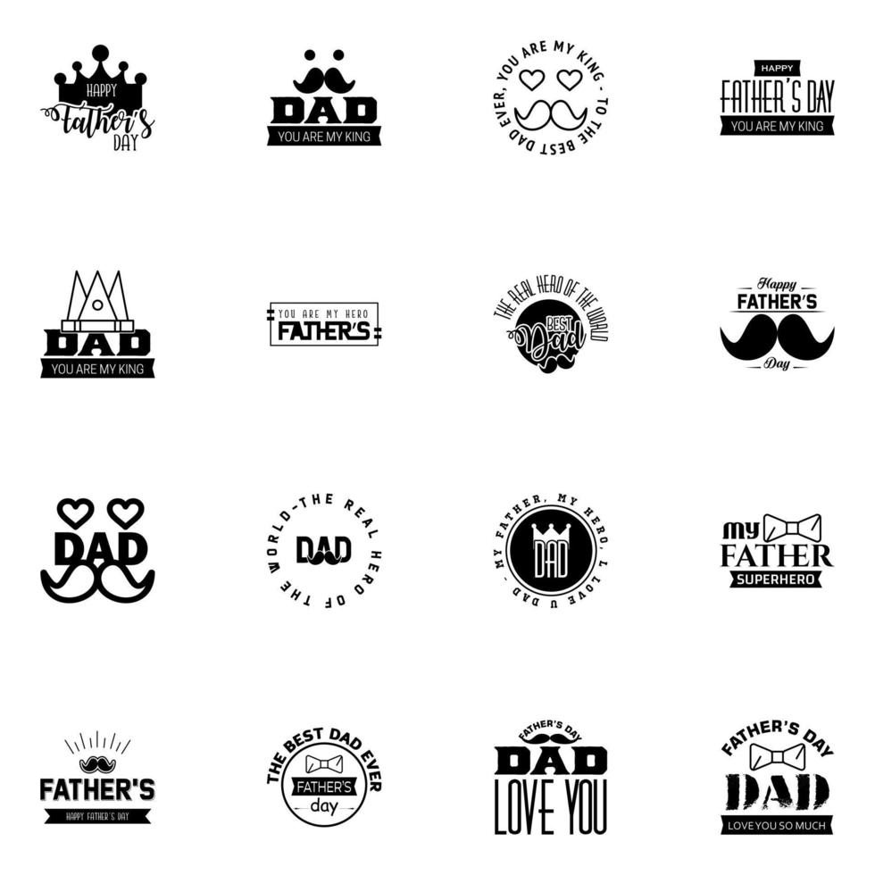 Happy fathers day 16 Black typography set Vector emblems Lettering for greeting cards banners tshirt design You are the best dad Editable Vector Design Elements