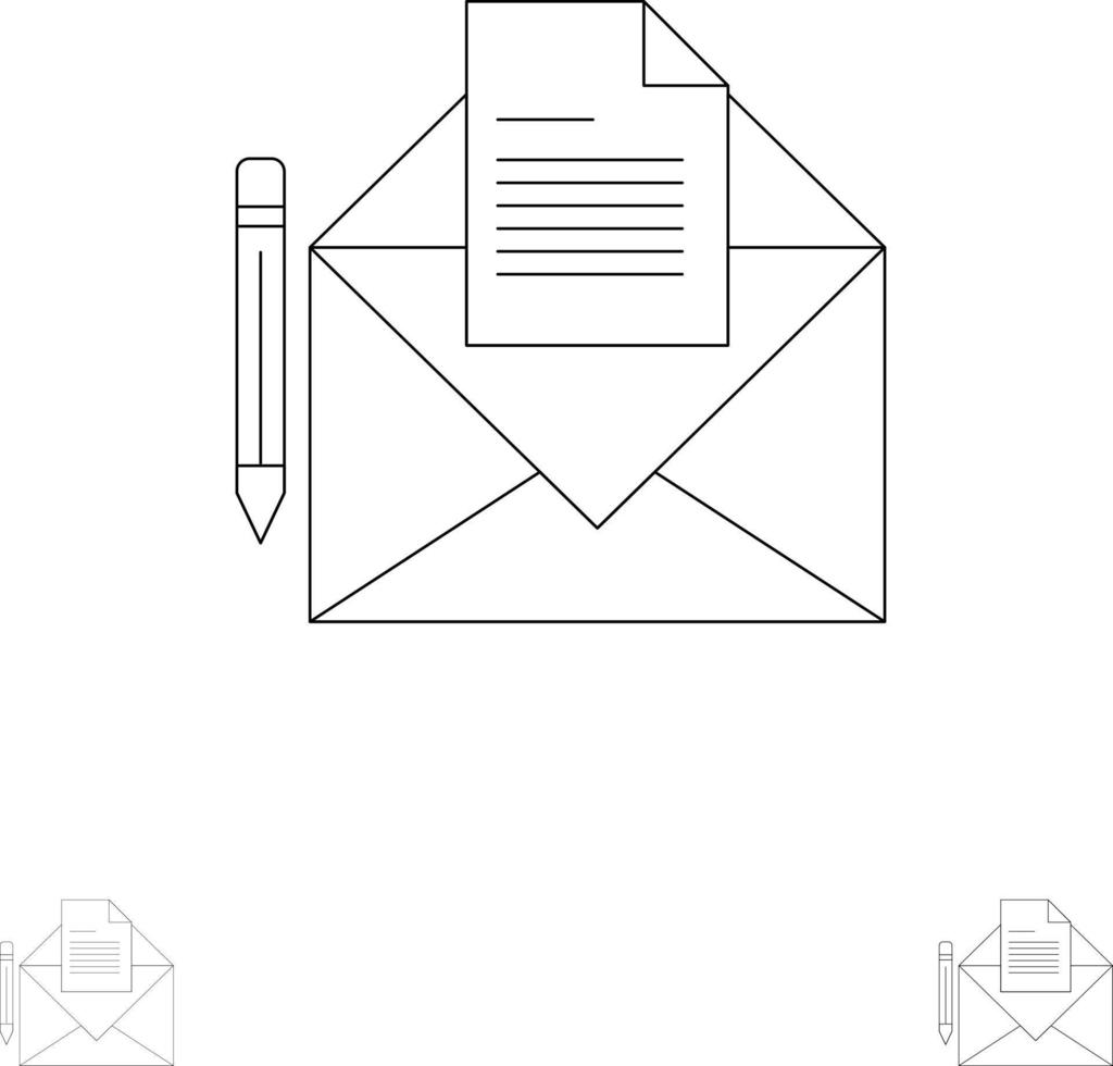 Mail Message Fax Letter Bold and thin black line icon set vector