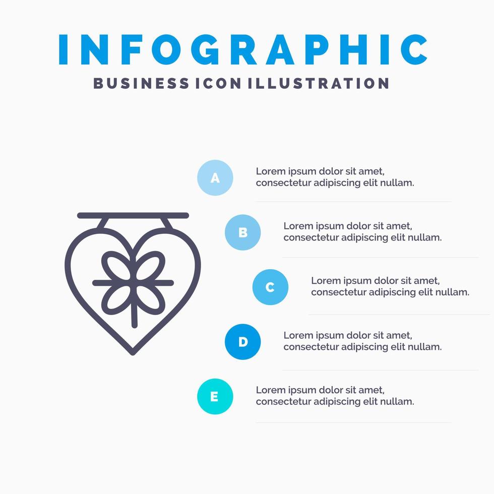 tablero amor corazón boda línea icono con 5 pasos presentación infografía fondo vector