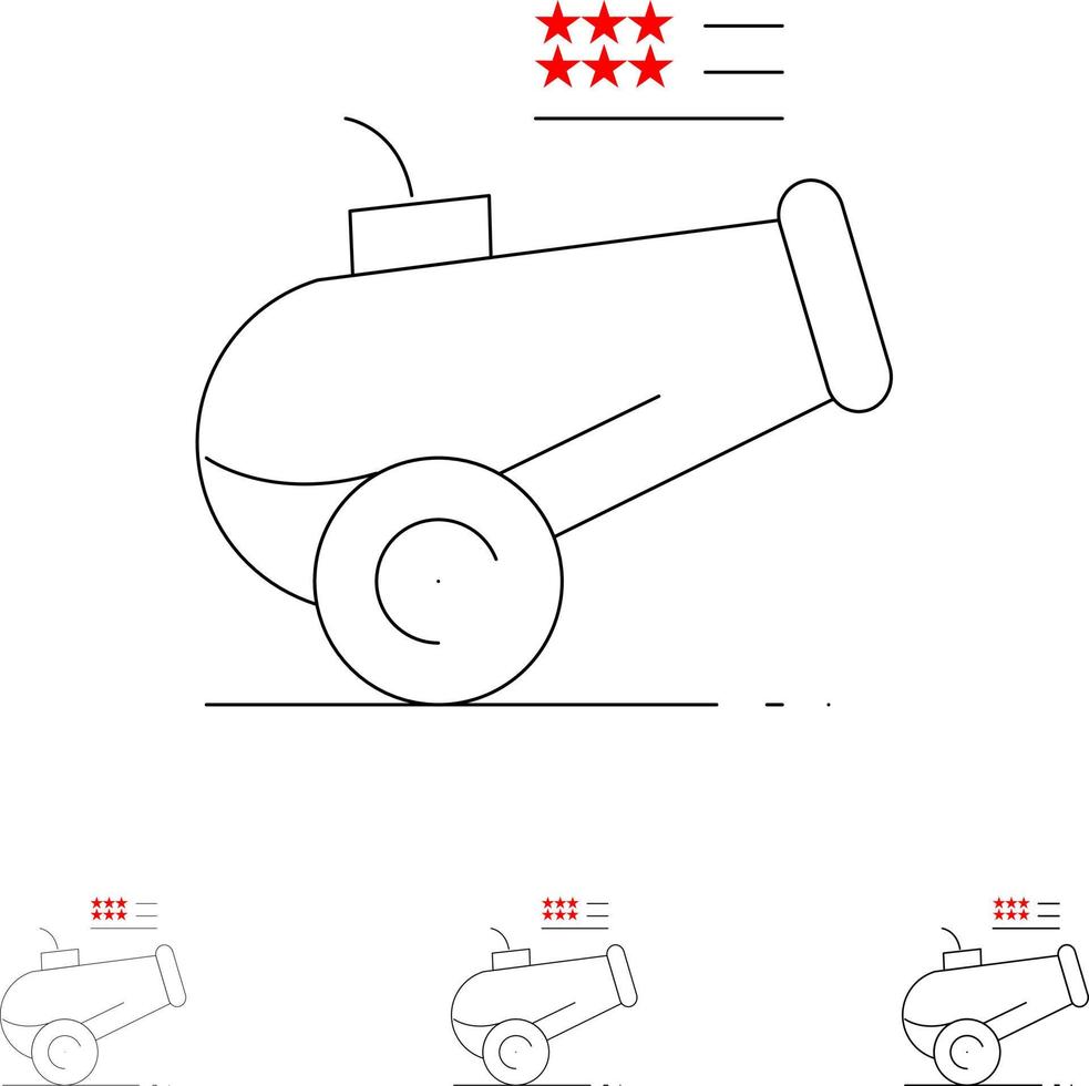 Big Gun Cannon Howitzer Mortar Bold and thin black line icon set vector
