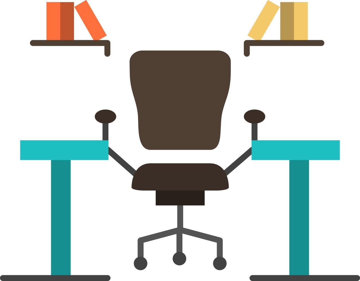 mesa negocio silla computadora escritorio oficina lugar de trabajo color plano icono vector icono banner plantilla