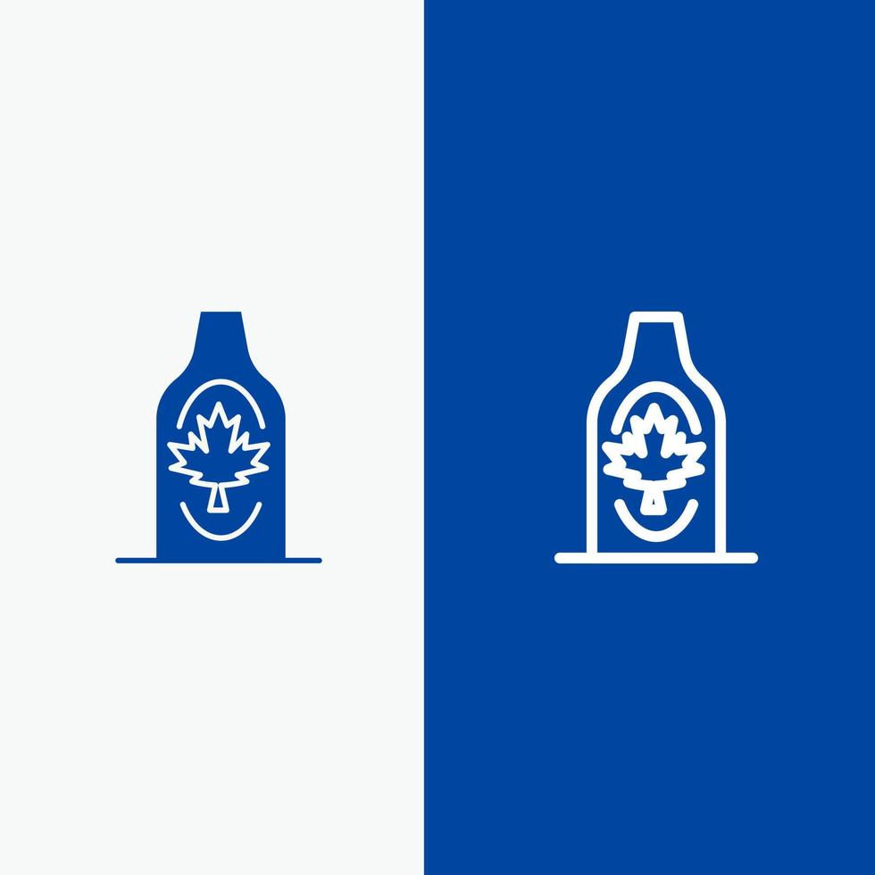 botella otoño hoja de canadá línea de arce y glifo icono sólido bandera azul línea y glifo icono sólido bandera azul vector