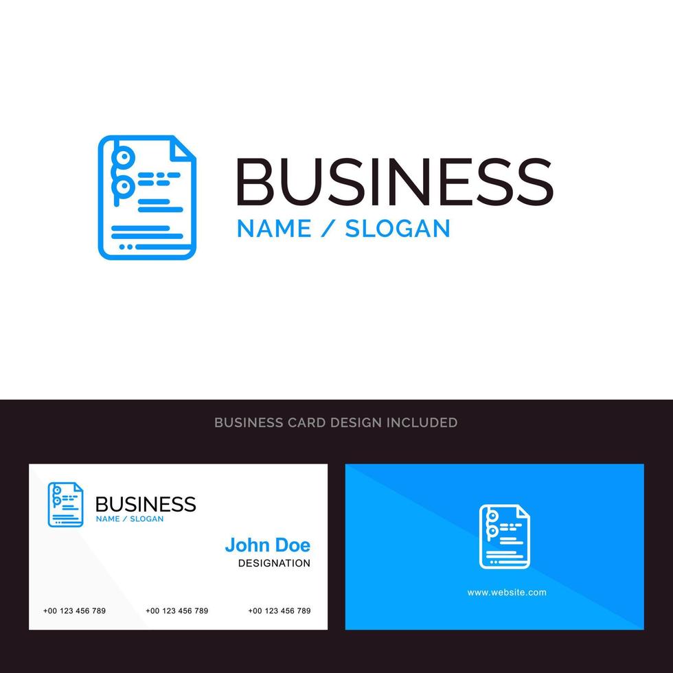 File Document School Education Blue Business logo and Business Card Template Front and Back Design vector
