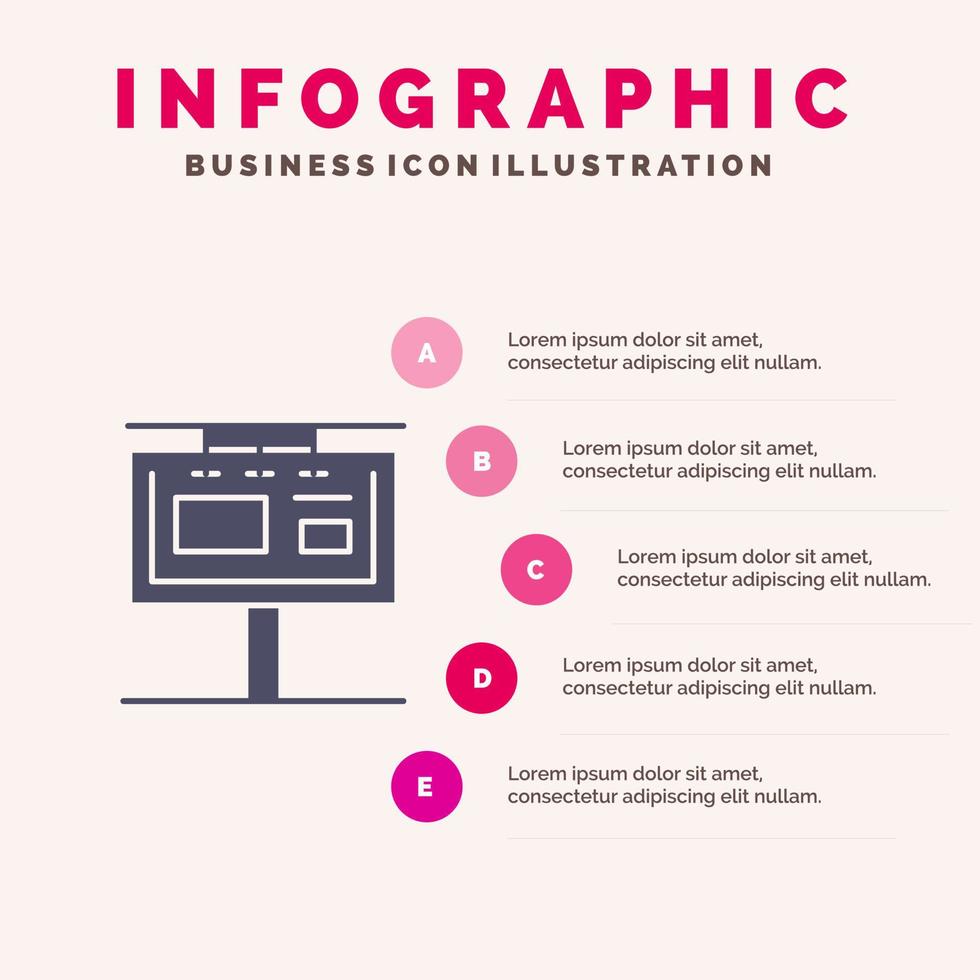 Board Billboard Signboard Advertising Branding Solid Icon Infographics 5 Steps Presentation Background vector