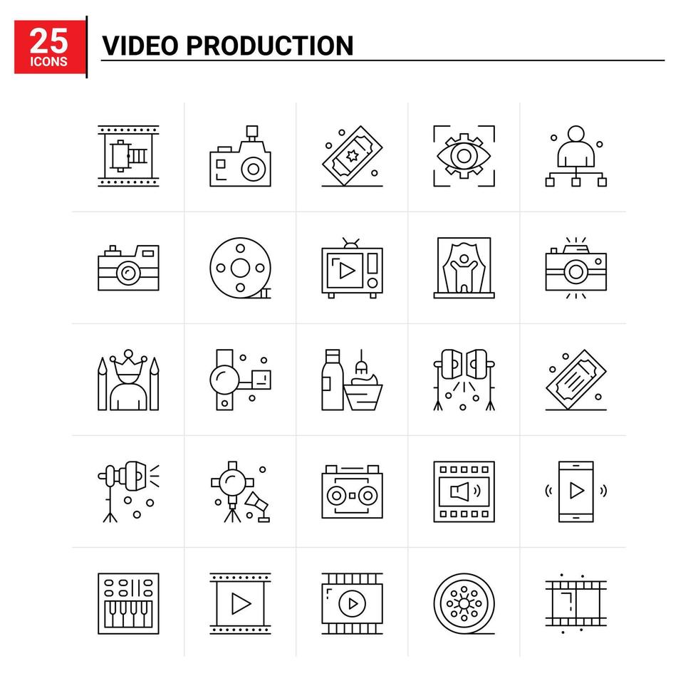 Fondo de vector de conjunto de iconos de producción de video 25