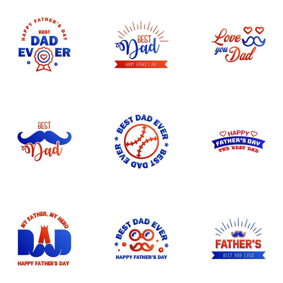 Happy fathers day 9 Blue and red typography set Vector emblems Lettering for greeting cards banners tshirt design You are the best dad Editable Vector Design Elements
