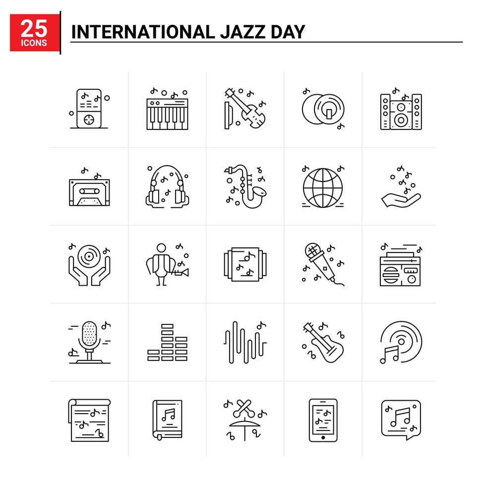 25 International Jazz Day icon set vector background