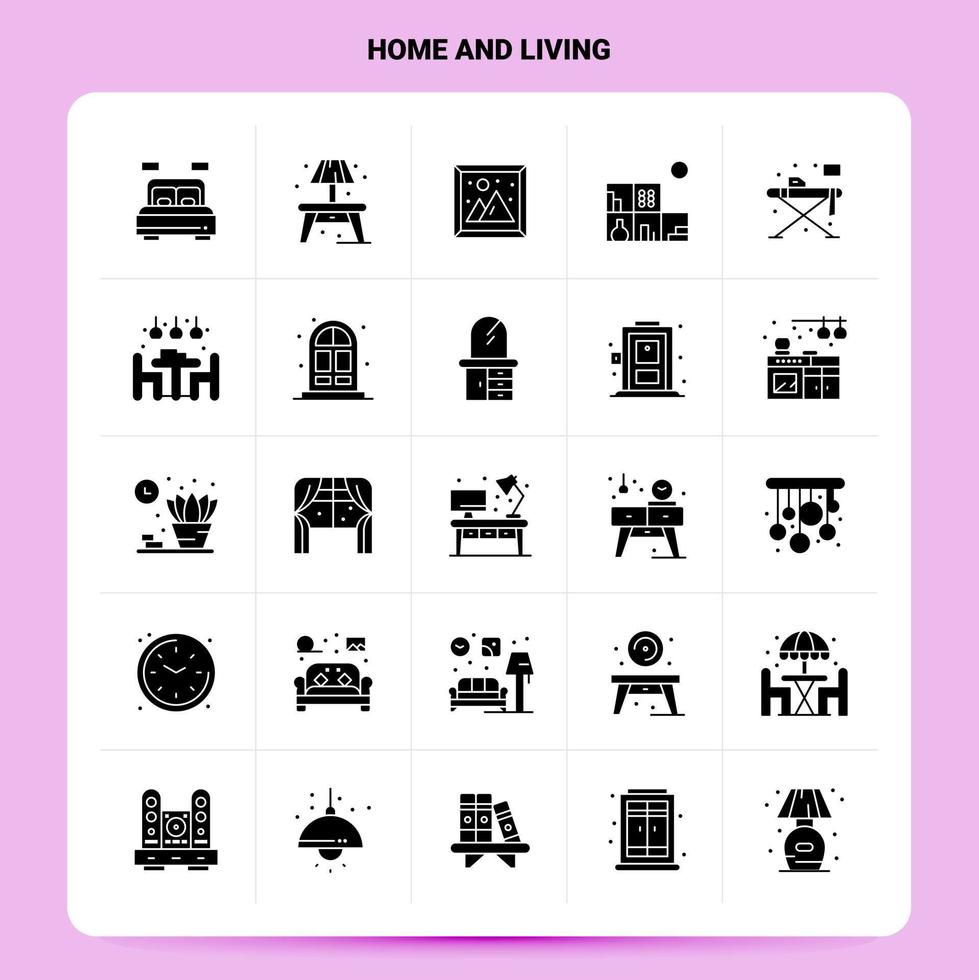 Solid 25 Home And Living Icon set Vector Glyph Style Design Black Icons Set Web and Mobile Business ideas design Vector Illustration