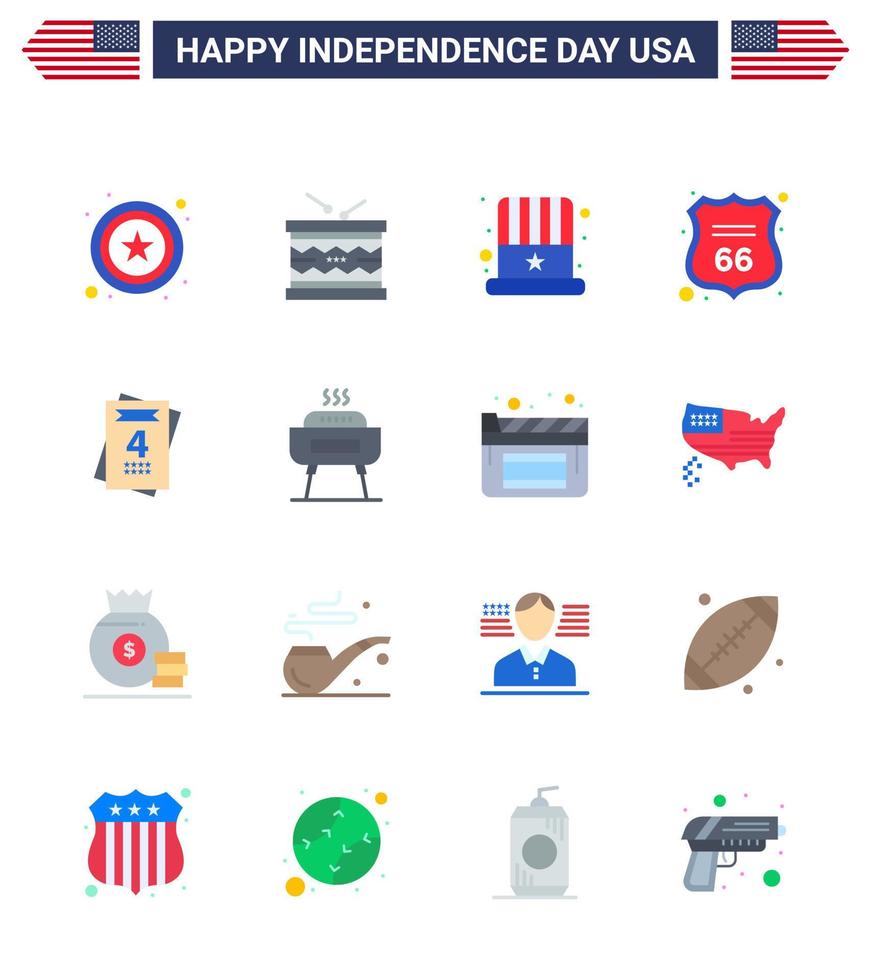 Stock Vector Icon Pack of American Day 16 Line Signs and Symbols for love american american sign security Editable USA Day Vector Design Elements