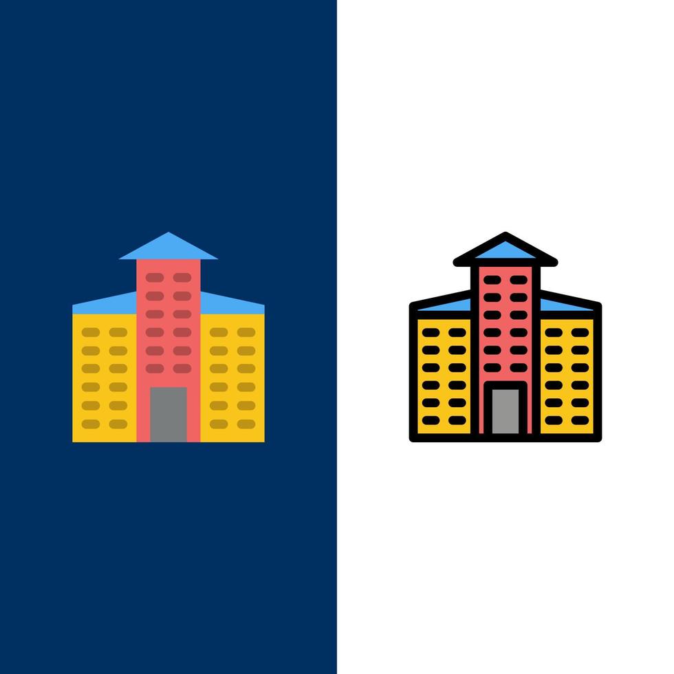 Building City Construction  Icons Flat and Line Filled Icon Set Vector Blue Background