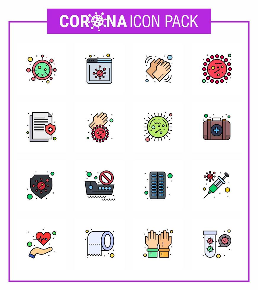 corona virus 2019 y 2020 epidemia 16 paquete de iconos de línea llena de color plano como bacterias covid manos coronavirus cuidado coronavirus viral 2019nov enfermedad vector elementos de diseño