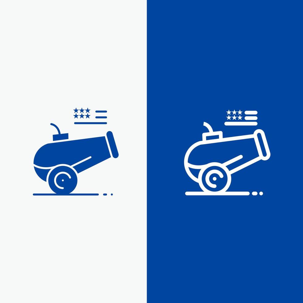 Big Gun Cannon Howitzer Mortar Line and Glyph Solid icon Blue banner Line and Glyph Solid icon Blue banner vector