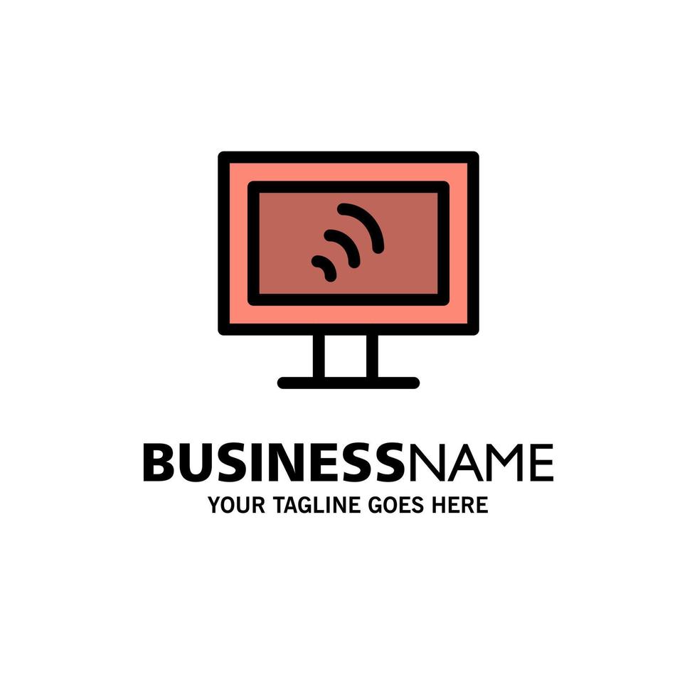Computer Wifi Service Business Logo Template Flat Color vector