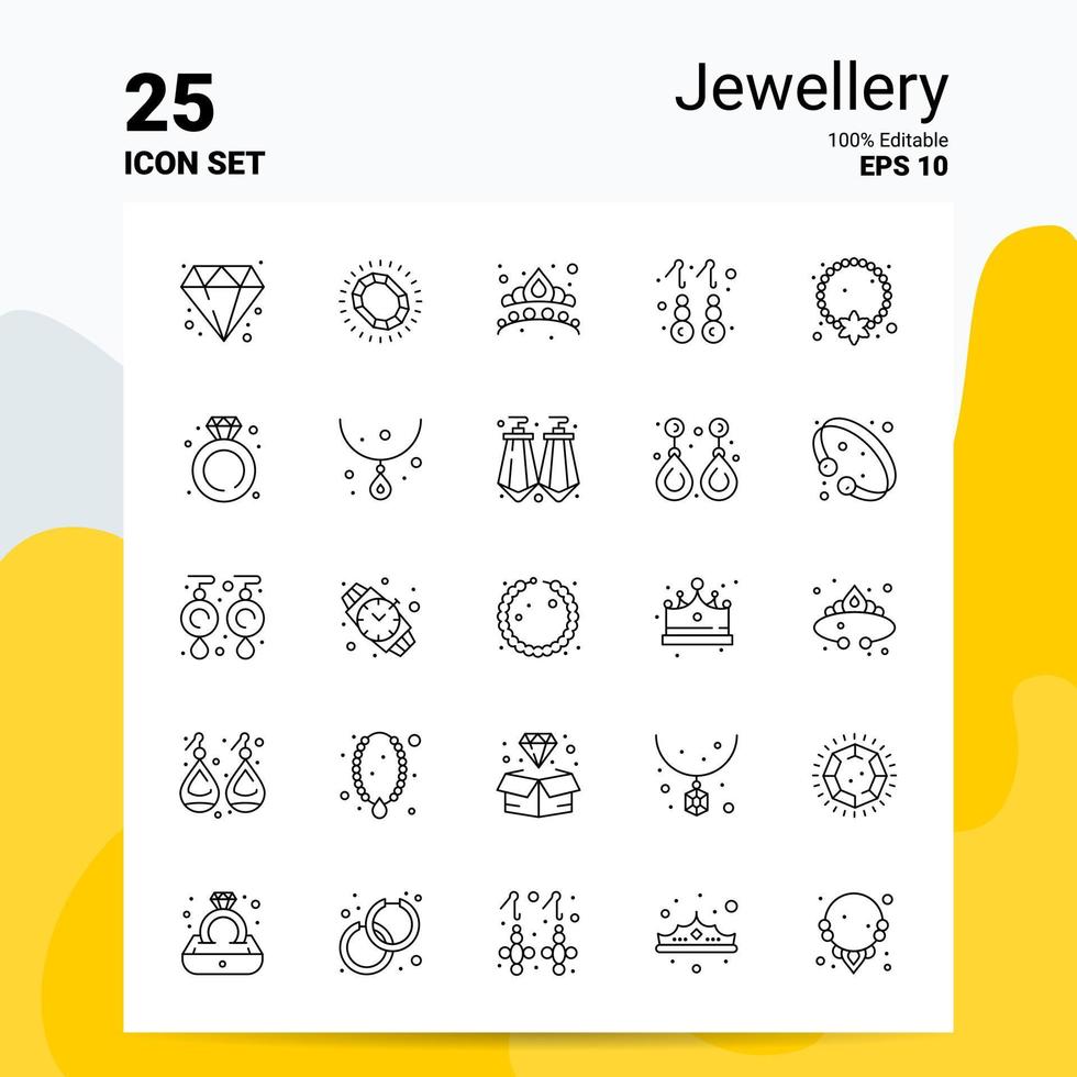 25 Jewellery Icon Set 100 Editable EPS 10 Files Business Logo Concept Ideas Line icon design vector
