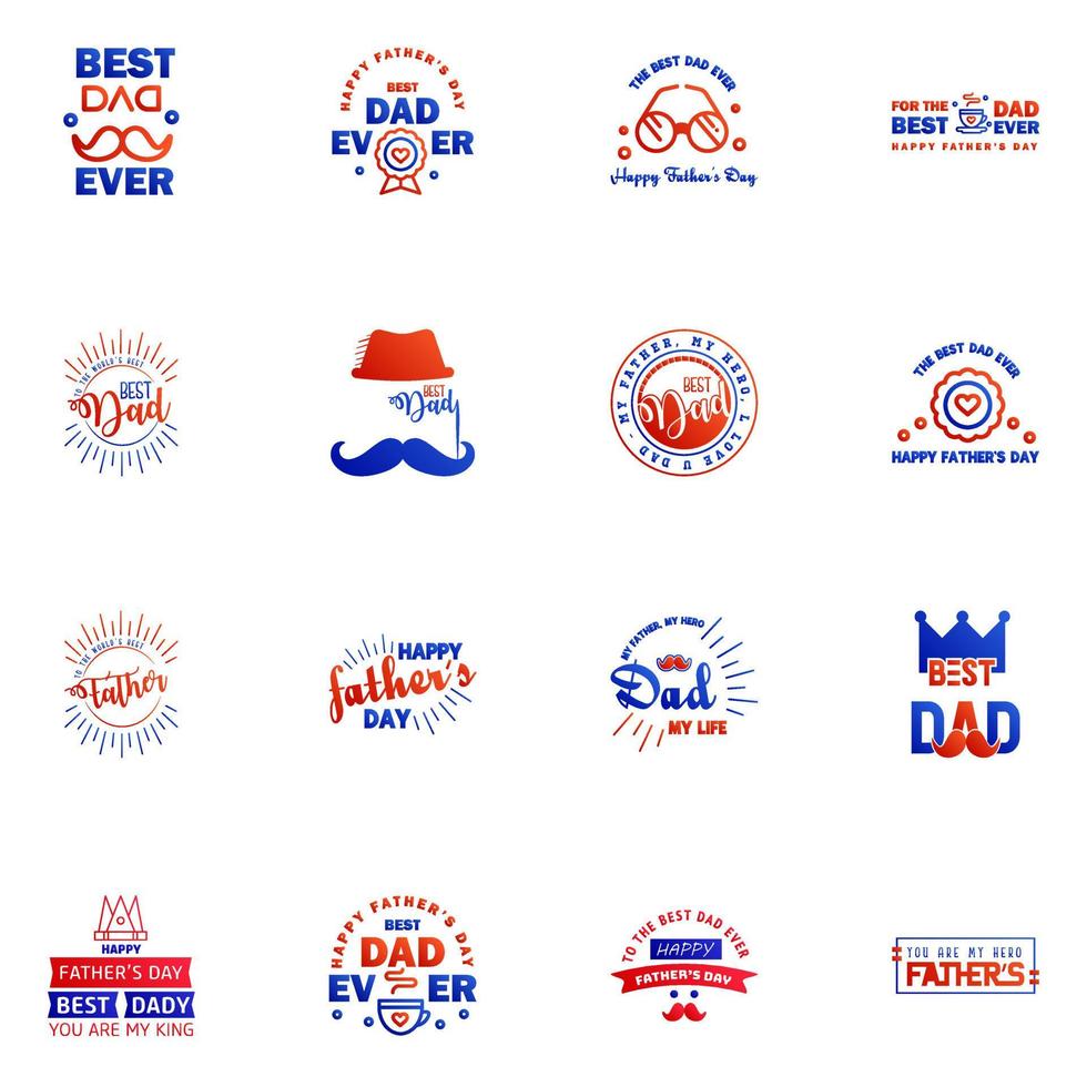 Happy fathers day greeting cards set 16 Blue and red Vector typography lettering Usable for banners print You are the best dad text design Editable Vector Design Elements