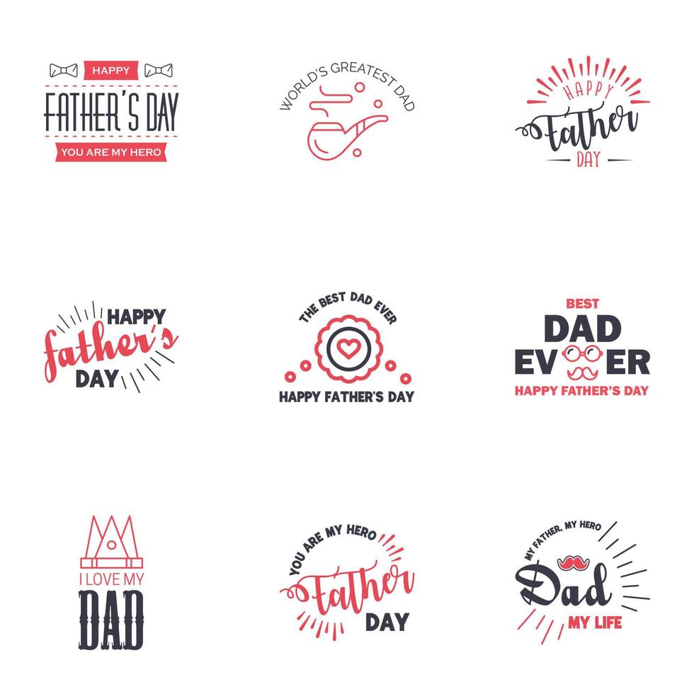 Happy fathers day 9 Black and Pink vintage retro type font Illustrator eps10 Editable Vector Design Elements