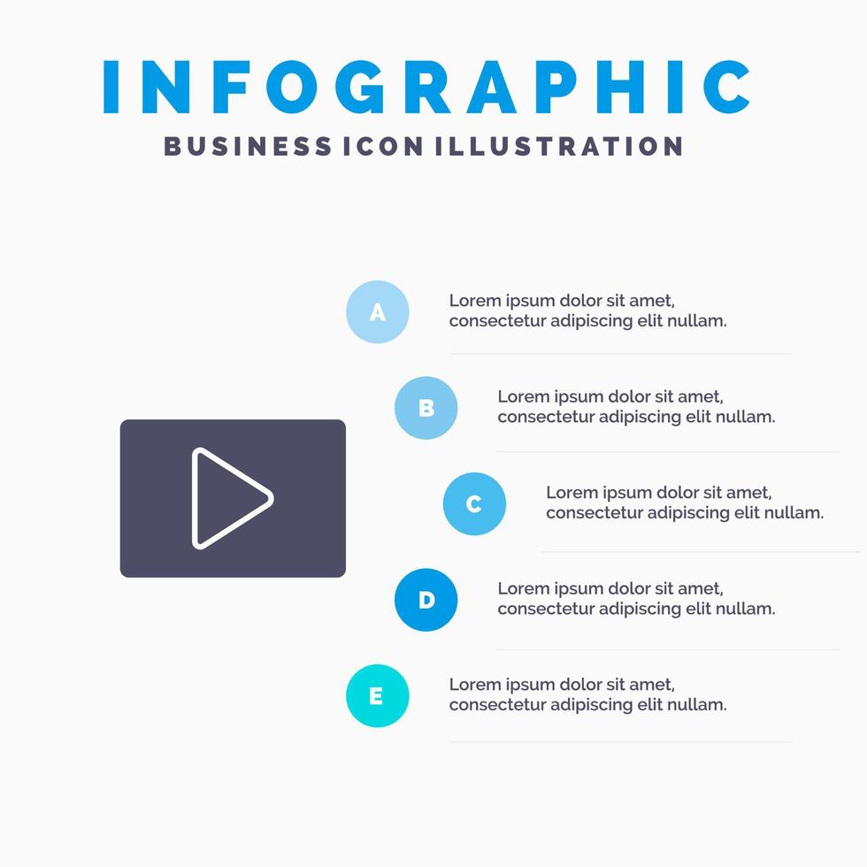 youtube paly reproductor de video icono sólido infografía 5 pasos presentación fondo vector